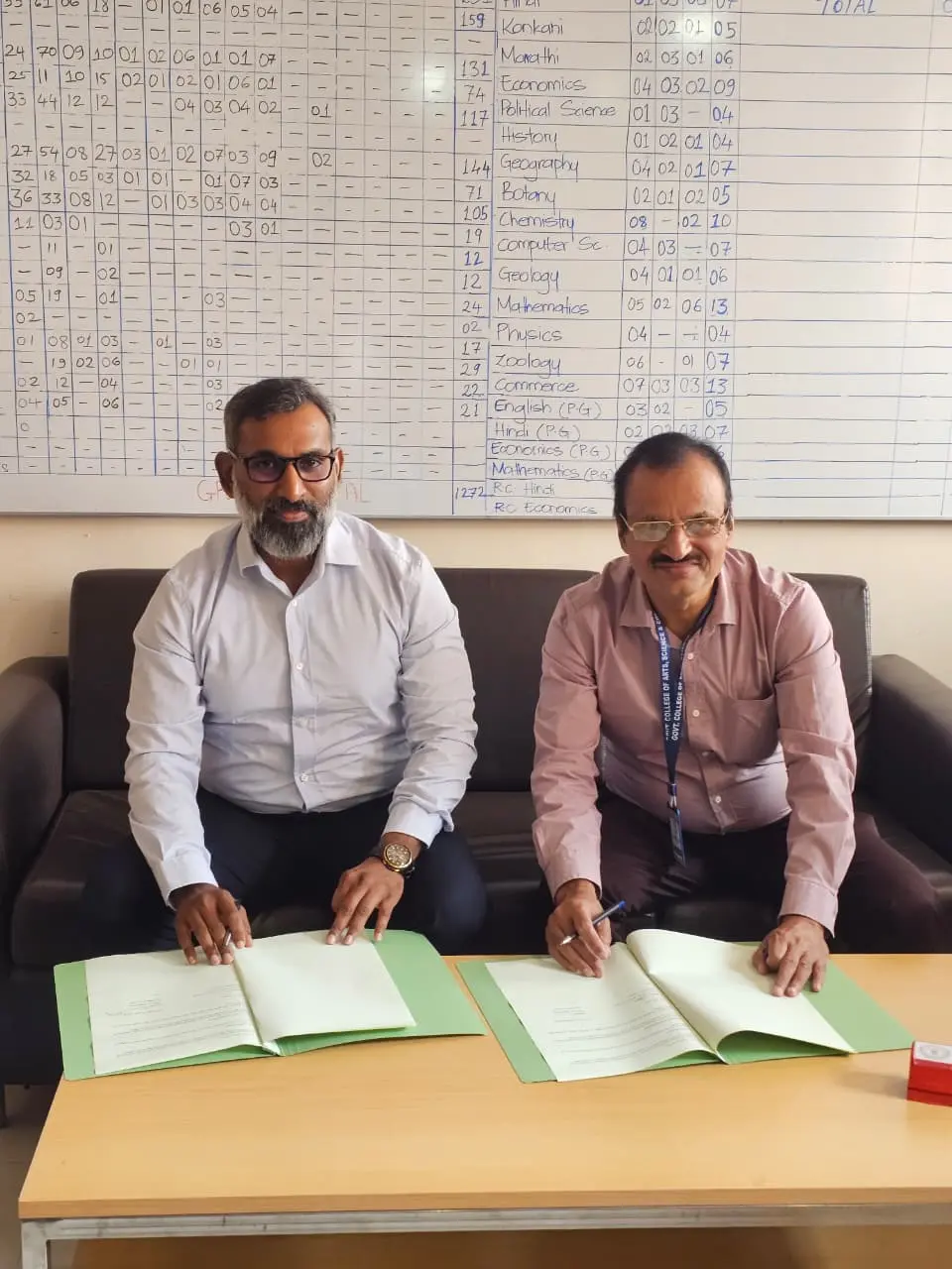 Partnership document exchange at Government College of Arts Science Commerce Sanquelim campus