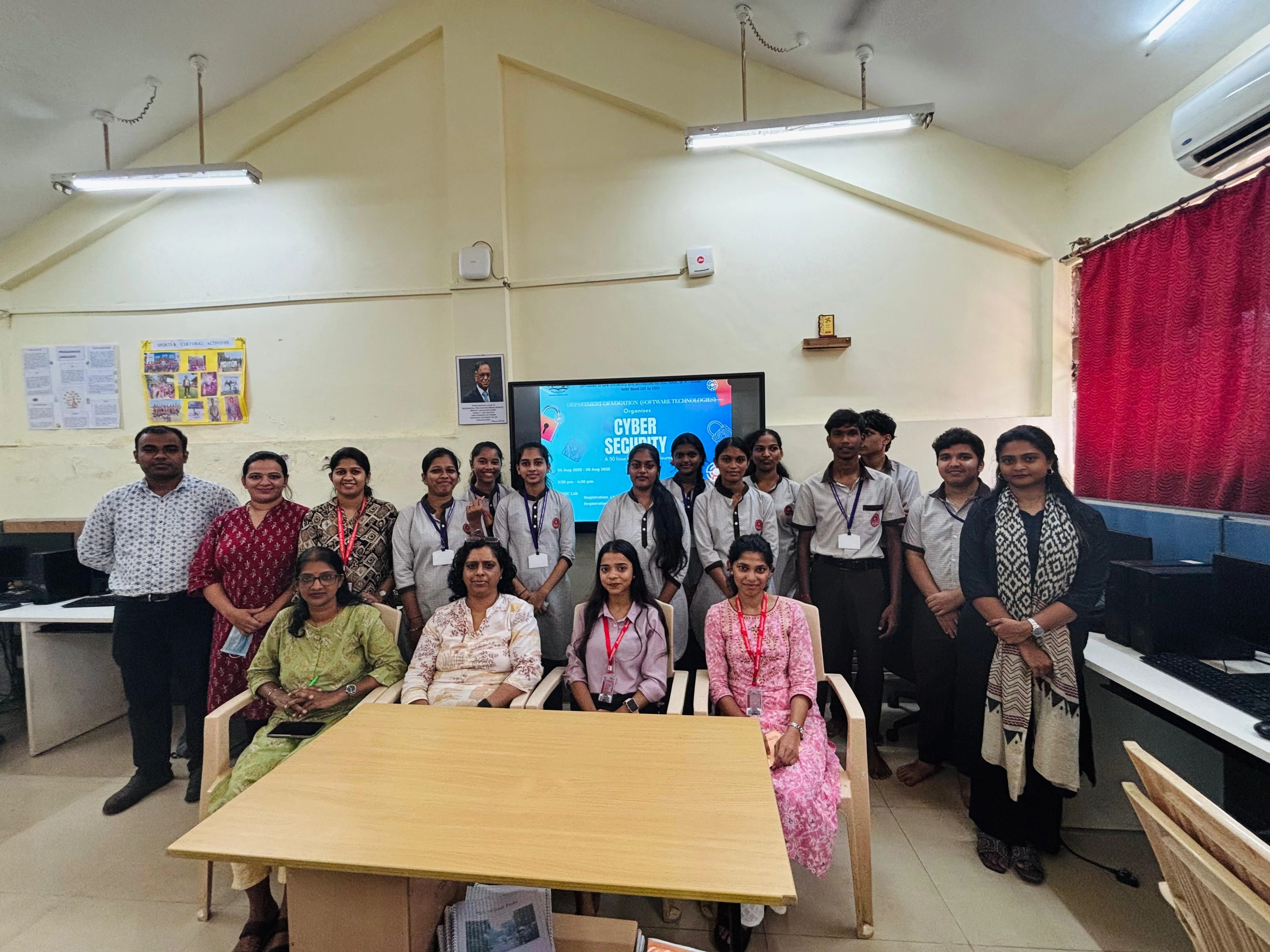 Students conducting threat intelligence analysis at Avanteia Cyber Security Workshop Government College of Arts, Science & Commerce, Khandola