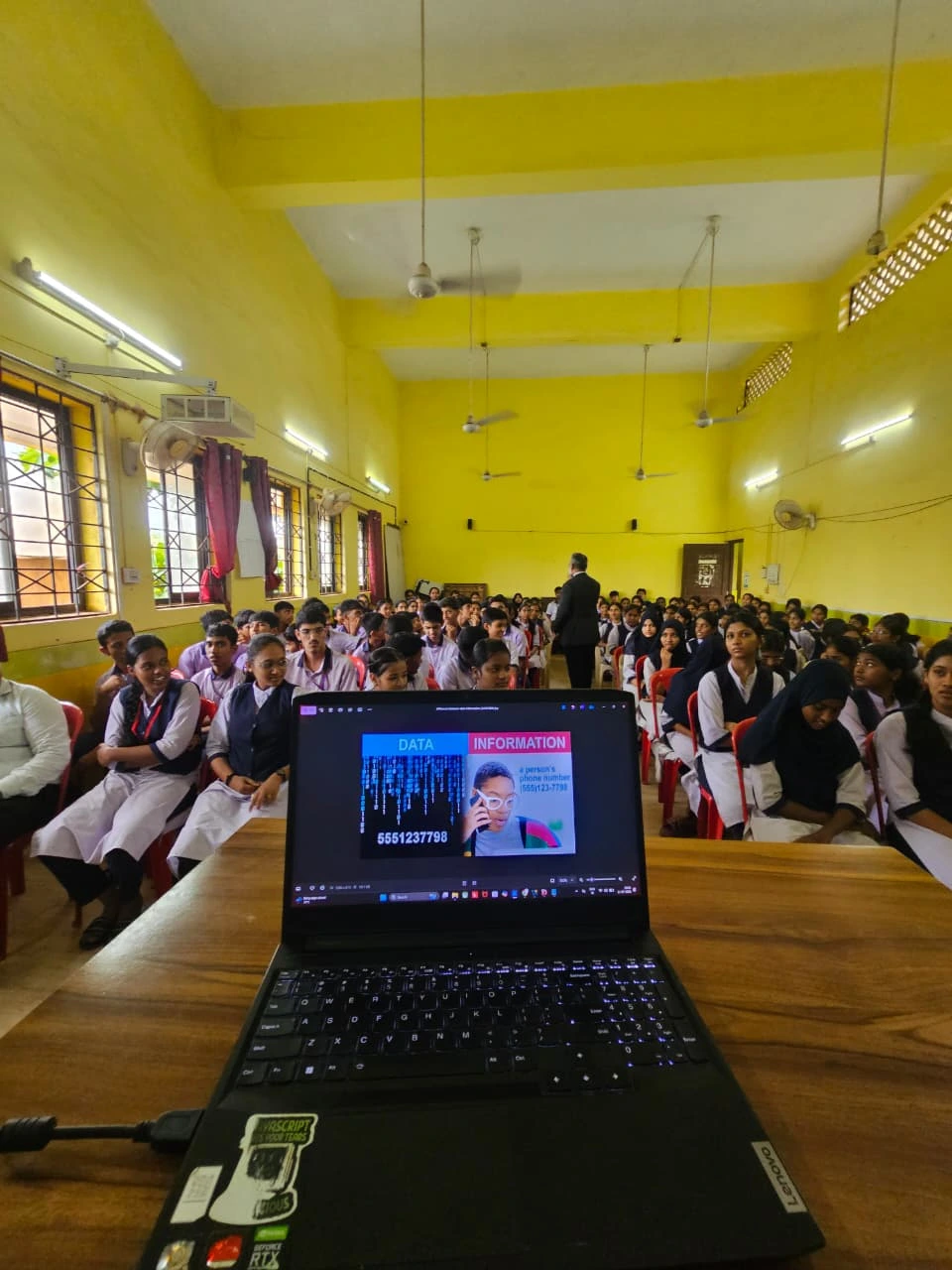 Students exploring digital skills and emerging technologies at Avanteia Cyber Security with AI Workshop Government Higher Secondary School Sankhali
